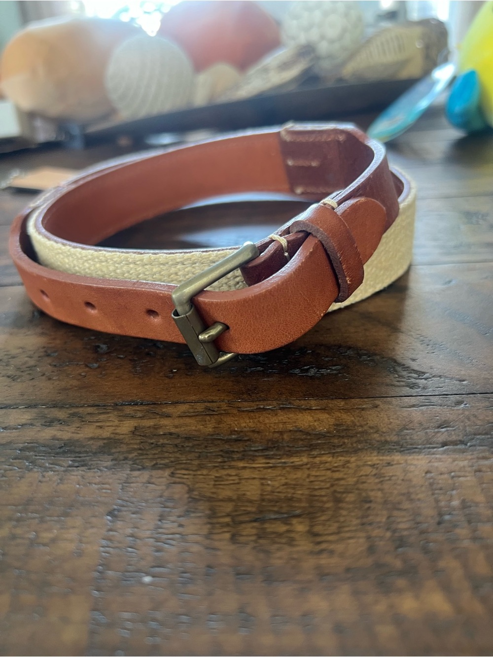 Woman’s Ralph Lauren  Brown Leather & Cream tweed  Belt XL